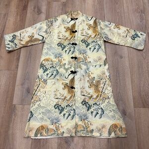 🌟VINTAGE🌟 ASIAN JAPANESE GOLD BROCADE FULL LENGTH MAXI JACKET SZ M